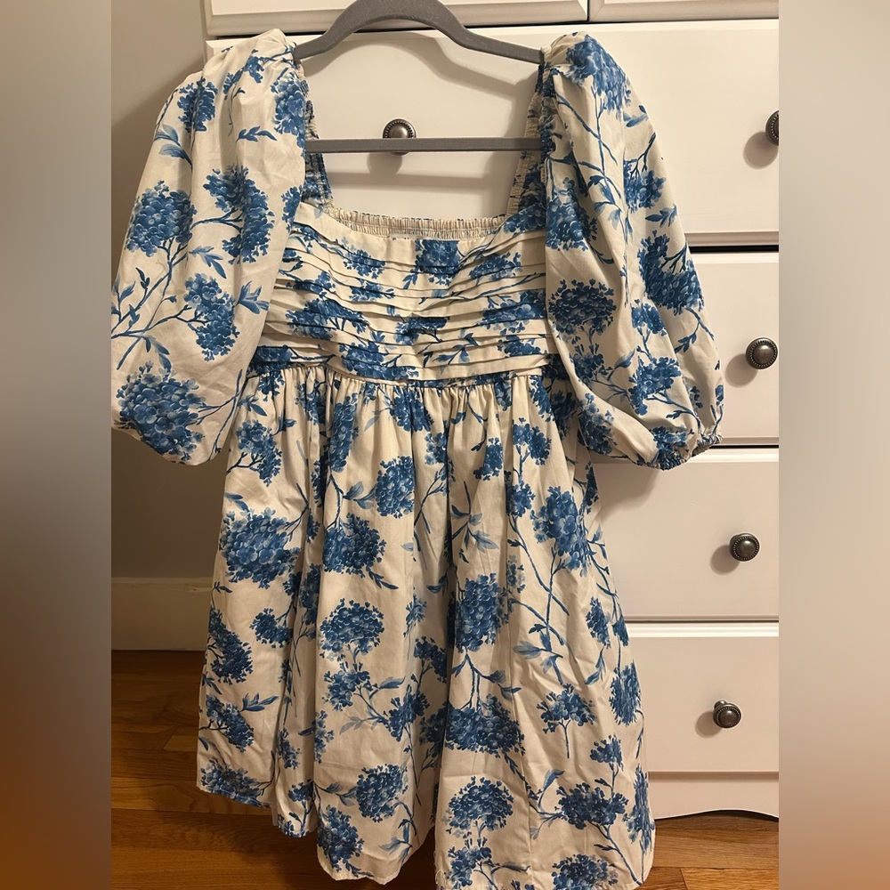 Abercrombie & Fitch Blue and Ivory Hydrangea Floral Dress